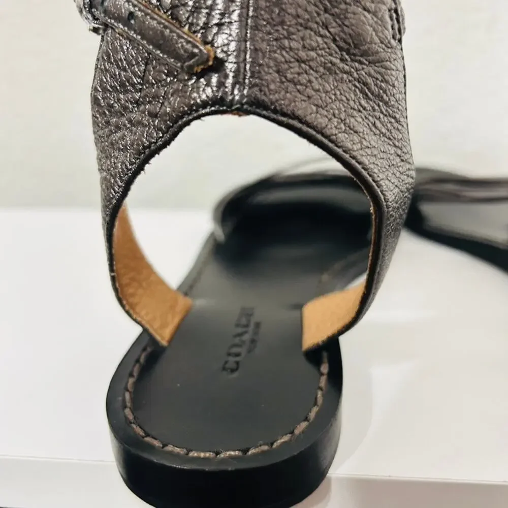 Coach Melynda Pewter Leather Cage Strappy Gladiator Adjacent Sandals Size 6 - Picture 7 of 11